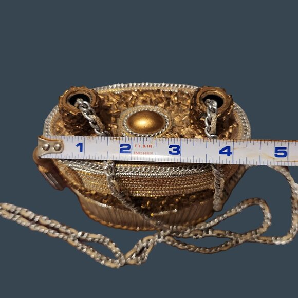 Handcrafted Philippines Gold & Silver Beaded Chain Purse - Picture 4 of 13